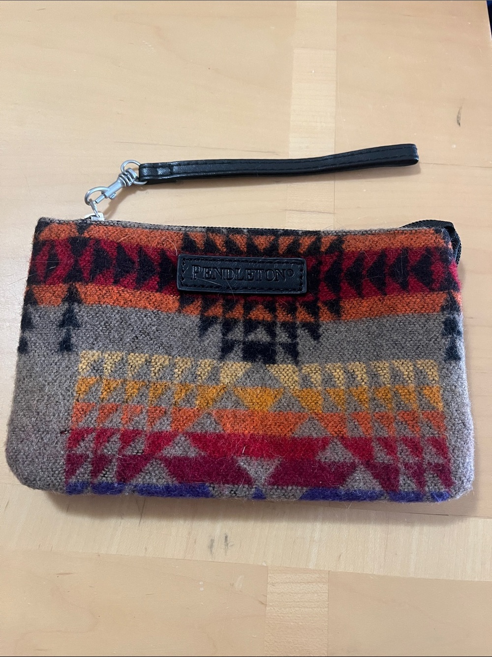 Pendleton Red Orange Yellow Geometric Wool Wristlet
